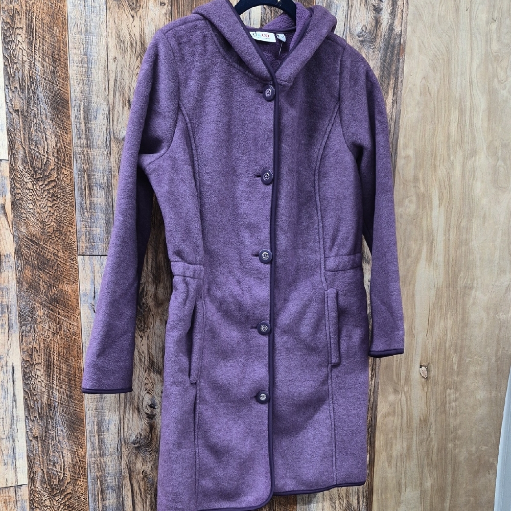 XXS Deep Purple Hooded Fleece Coat W/Waist Detail & Pockets